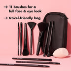 Full Face & Eye Makeup Brush Set with Travel Case